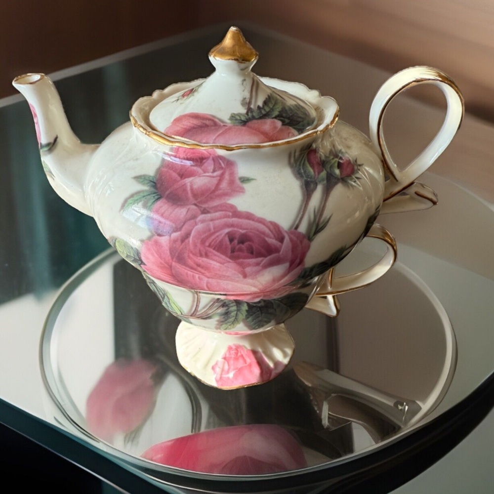 Vintage Burton & Burton Romatoc Rose Teapot and Teacup